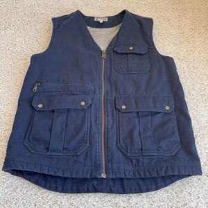 Duluth Trading Co Fleece Lined Work Vest Men's Large Tall Blue Canvas Full Zip